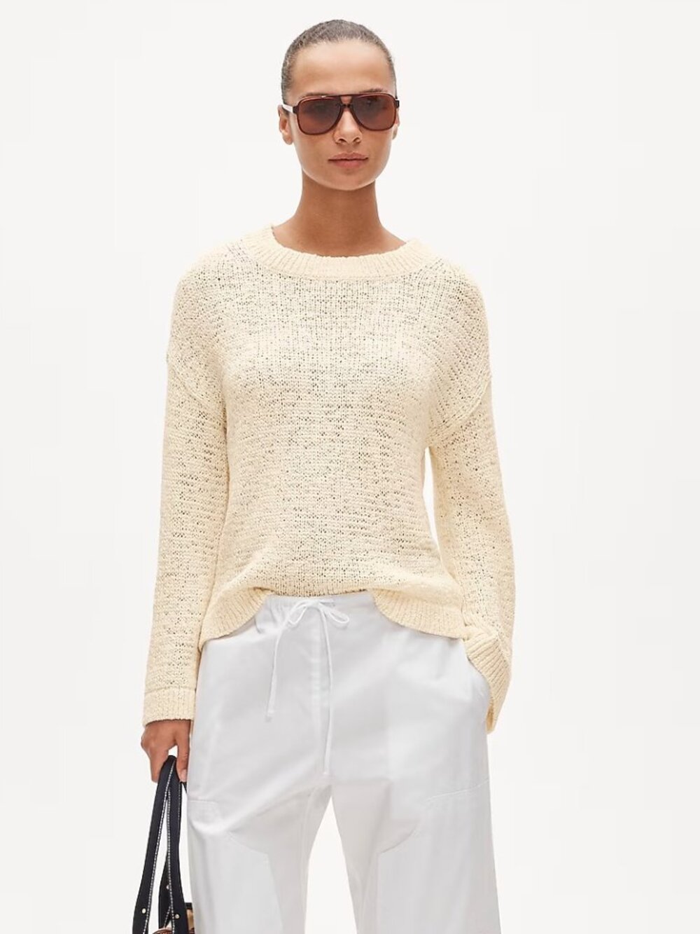 J. Crew Montauk Pullover Sweater in Antique White